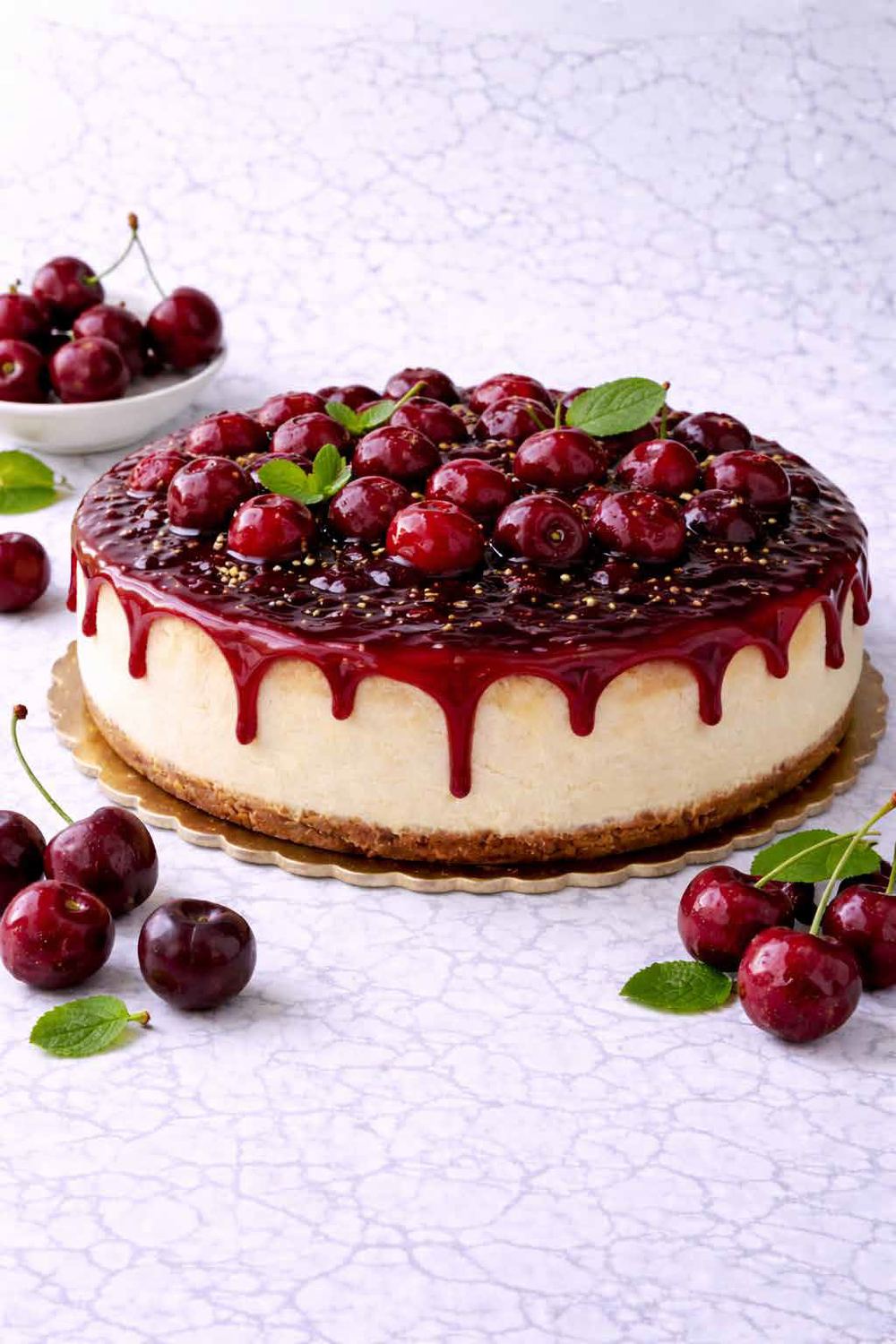 Cherry Berry baked cheesecake with cherry topping