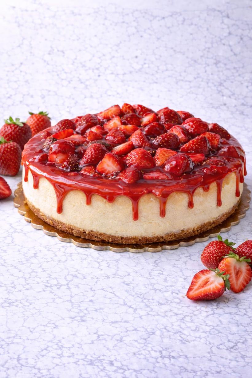 Strawberry baked cheesecake